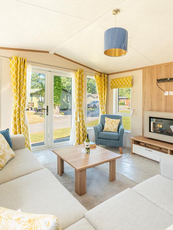 Pemberton Marlow Lodge holiday home for sale at Pearl Lake Country Holiday Park, Herefordshire. Lounge photo.
