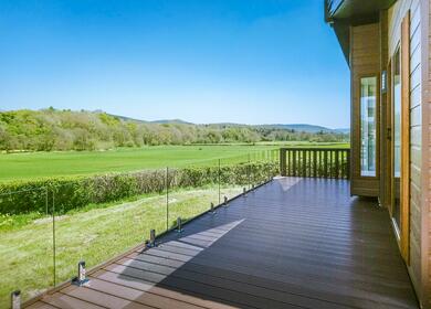 Luxury holiday lodge in Wales countryside view at Rockbridge Park, Presteigne.