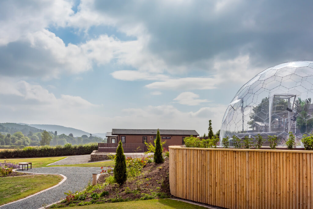 Astro viewing dome and holiday homes at Rockbridge Park, Wales