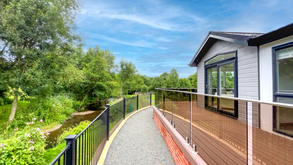 Residential park home on riverside plot at Rockbridge Par, Wales.