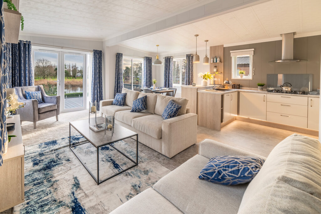 Pemberton Skydale for sale on lake edge plot at Pearl Lake. Lounge photo