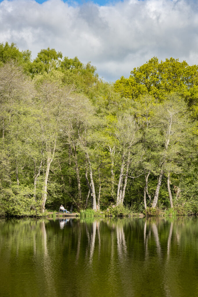 Carp fishing lake at Pearl Lake holiday park, Herefordshire. Fisherman photo