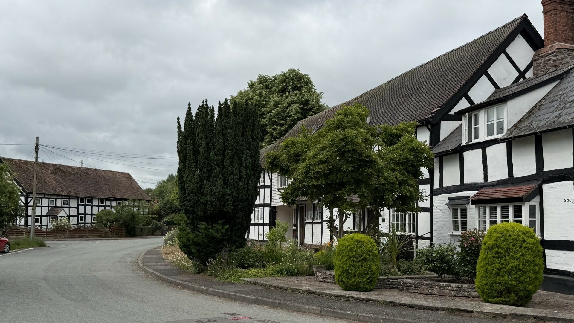 Dilwyn's black and white cottages overlook the village 