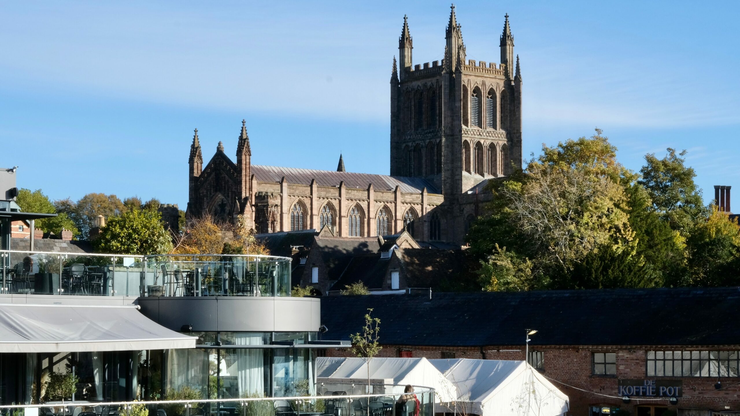 Historic Hereford Cathedral from the Old Bridge